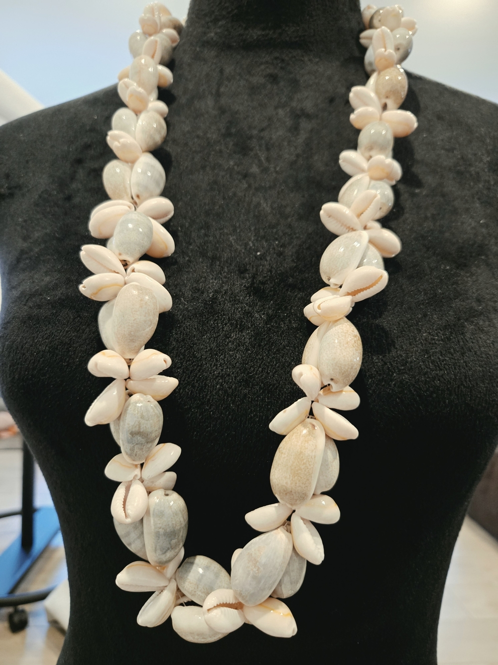 Handcrafted Shell Statement Necklace in Pale Pink 32"